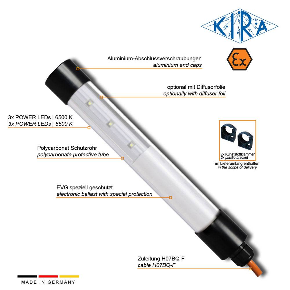 KIRA KE-LED-EX 4003/ 24-10-0 IP68 Rohrleuchte mit EX-Schutz EX Zone 1,2,21,22 24 Volt 255 lm-2