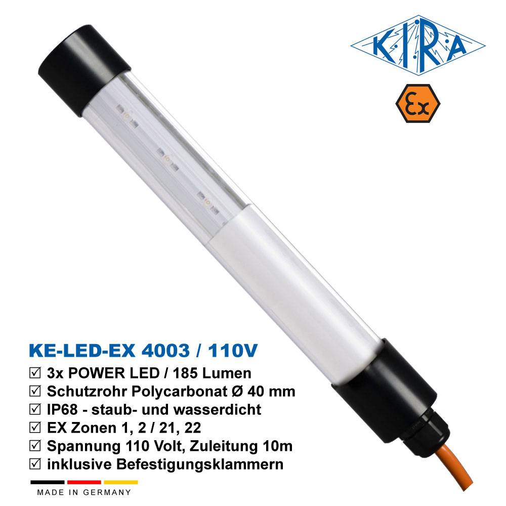 KIRA KE-LED-EX 4003/110-10-0 IP68 Rohrleuchte mit EX-Schutz EX Zone 1,2,21,22 110 Volt 185 lm-3