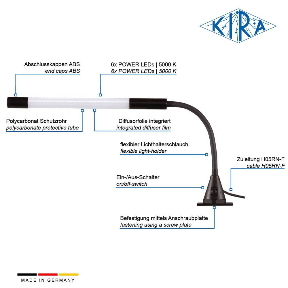 KIRA KE-LED 3006-P/A-P 230 300mm Flexarm Arbeitsplatzleuchte mit Anschraubplatte 230 Volt 500 lm-2