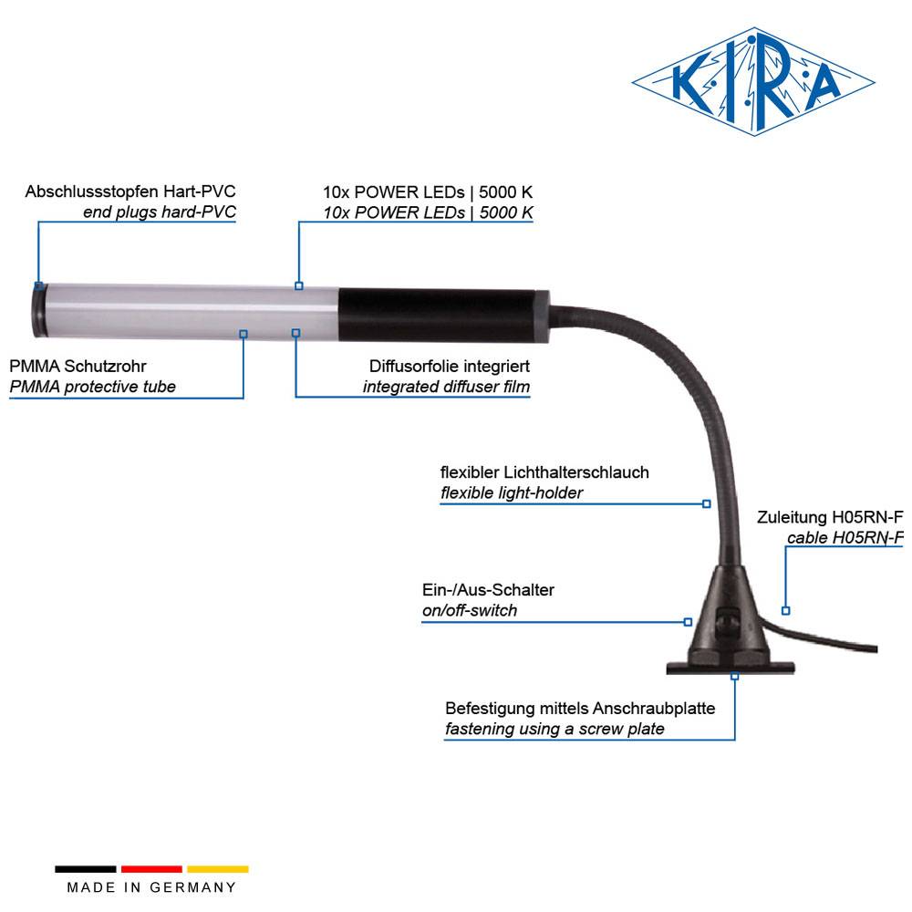 KIRA KE-LED 4010-P/A-P 230 300mm Flexarm Arbeitsplatzleuchte mit Anschraubplatte 230 Volt 780 lm-2