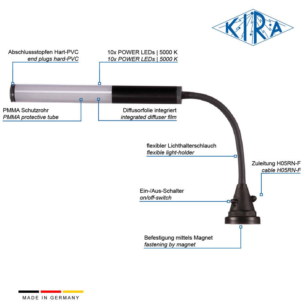 KIRA KE-LED 4010-P/A-M 230 500mm Flexarm Arbeitsplatzleuchte mit Magnet 230 Volt 780 lm-2