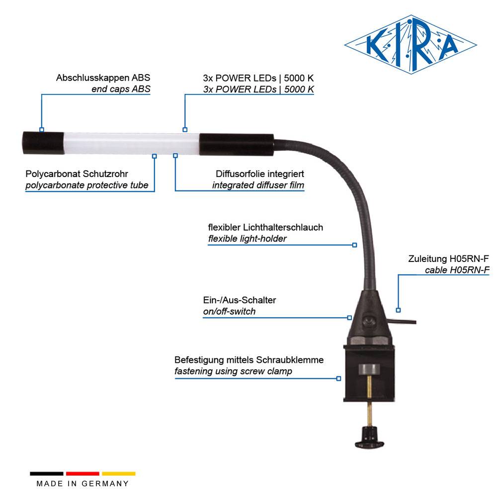 KIRA KE-LED 3003-P/A-K 230 300mm Flexarm Arbeitsplatzleuchte mit Schraubklemme 230 Volt 250 lm-2