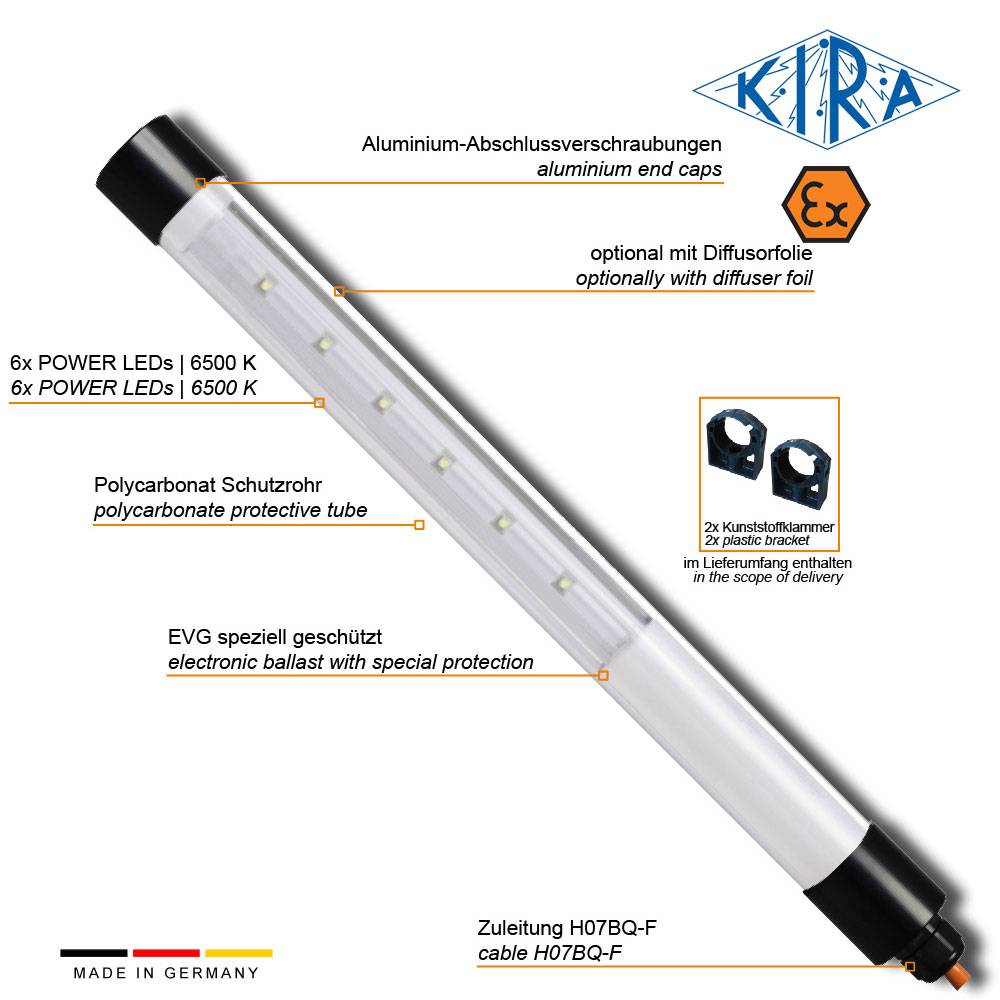 KIRA KE-LED-EX 4006-O/ 12-10-0 IP68 Rohrleuchte mit EX-Schutz EX Zone 1,2,21,22 12 Volt 370 lm-2