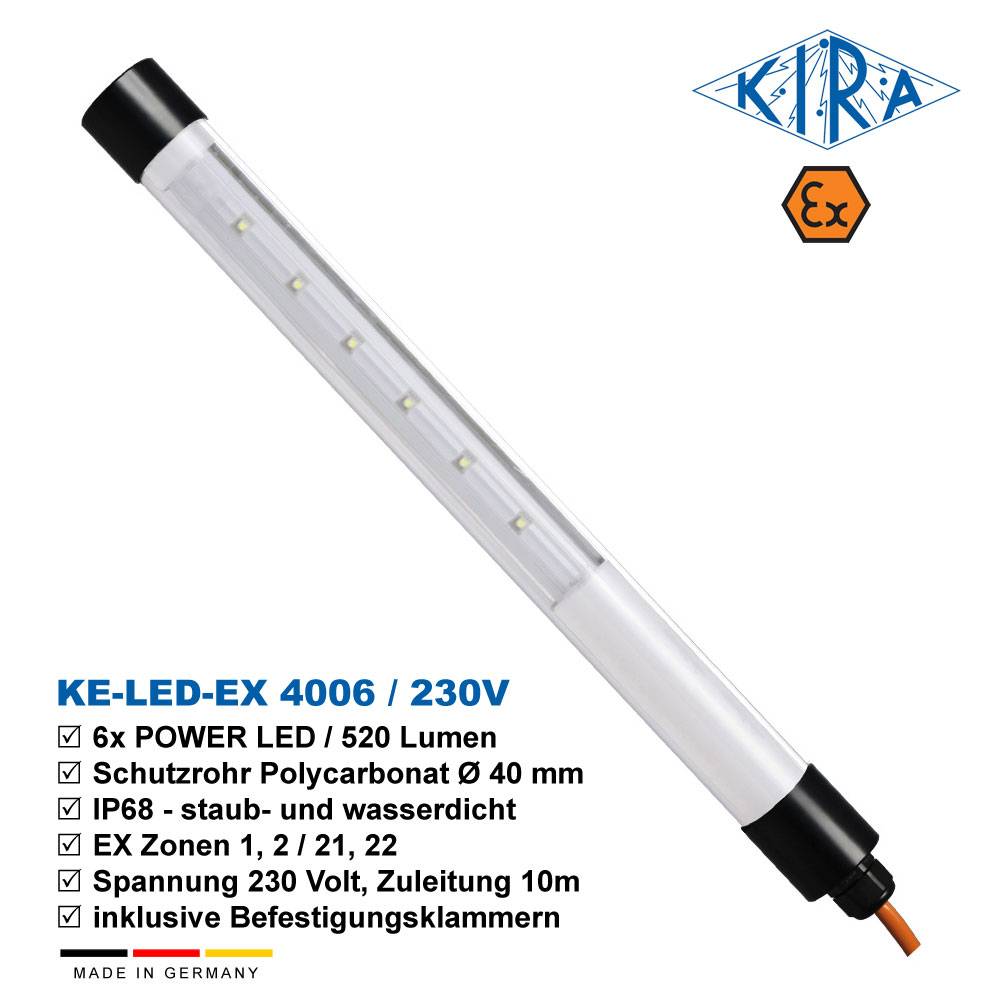 KIRA KE-LED-EX 4006-O/ 230-10-0 IP68 Rohrleuchte mit EX-Schutz EX Zone 1,2,21,22 230 Volt 520 lm-3