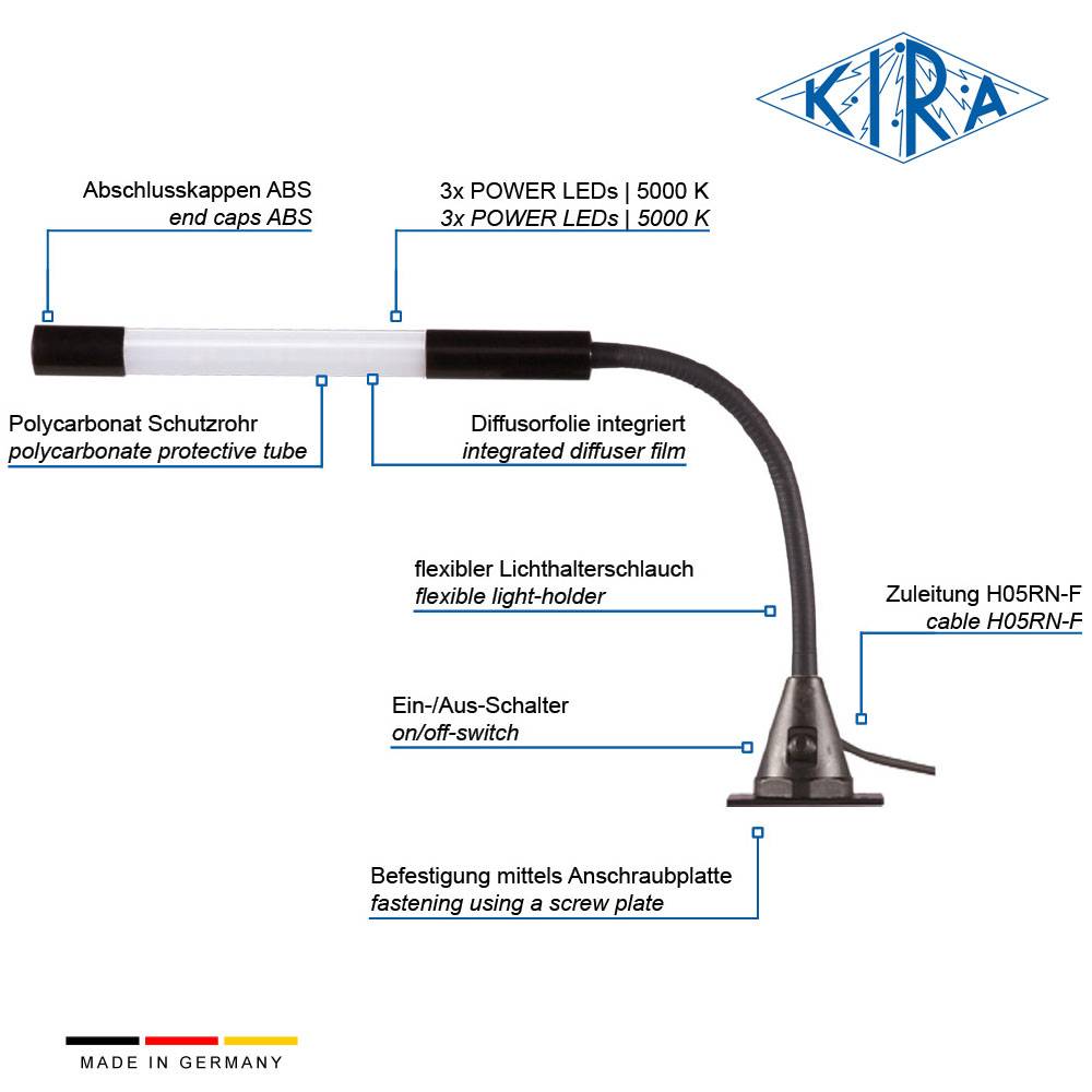 KIRA KE-LED 3003-P/A-P 230 300mm Flexarm Arbeitsplatzleuchte mit Anschraubplatte 230 Volt 250 lm-2