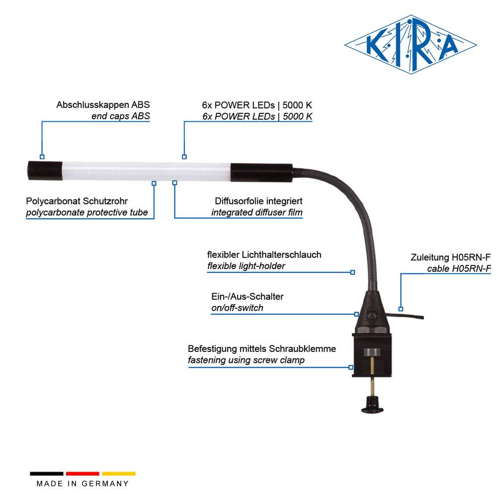 KIRA KE-LED 3006-P/A-K 230 400mm Flexarm Arbeitsplatzleuchte mit Schraubklemme 230 Volt 500 lm-2