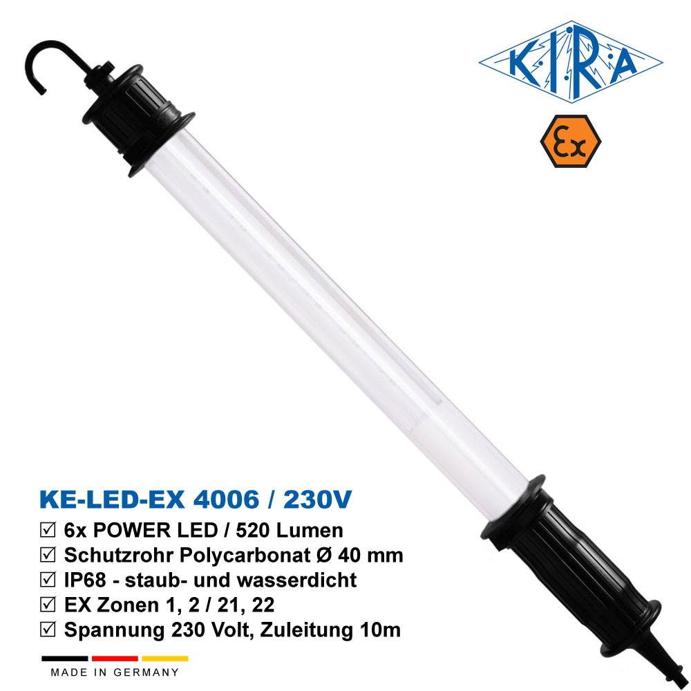 KIRA KE-LED-EX 4006-O/ 230-10-0 IP68 Handleuchte mit EX-Schutz EX Zone 1,2,21,22 230 Volt 520 lm-2