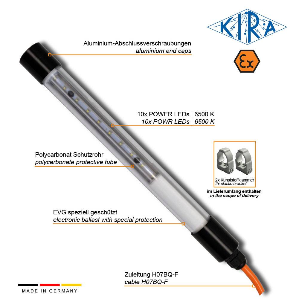 KIRA KE-LED-EX 3010/ 24-10-0 IP68 Rohrleuchte mit EX-Schutz EX Zone 1,2,21,22 24 Volt 600 lm-2