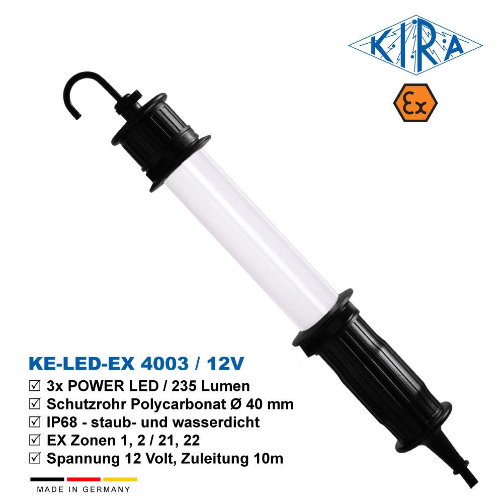 KIRA KE-LED-EX 4003/ 12-10-0 IP68 Handleuchte mit EX-Schutz EX Zone 1,2,21,22 12 Volt 235 lm-2