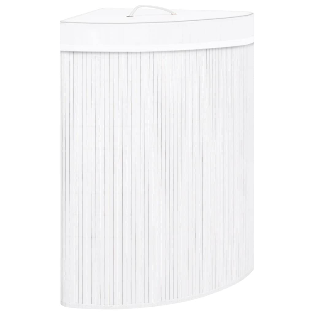 Eck-Wäschekorb Bambus Weiß 60 L-0