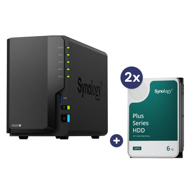 Synology DiskStation DS225+ 2-bay NAS server empty chassis + 2x Plus 3.5inch SATA