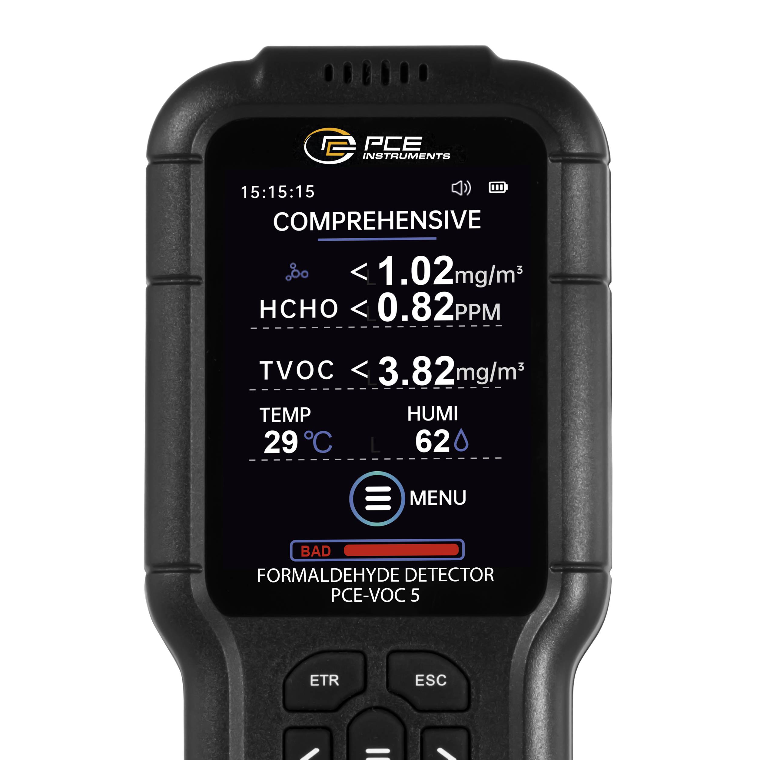 PCE Instruments Formaldehydmessgerät PCE-VOC 5 |HCHO 0 … 5 ppm / 0 … 6,25 mg/m³ |TVOC 0 … 10 mg/m³ |Temperatur 0 … 50 °C-1