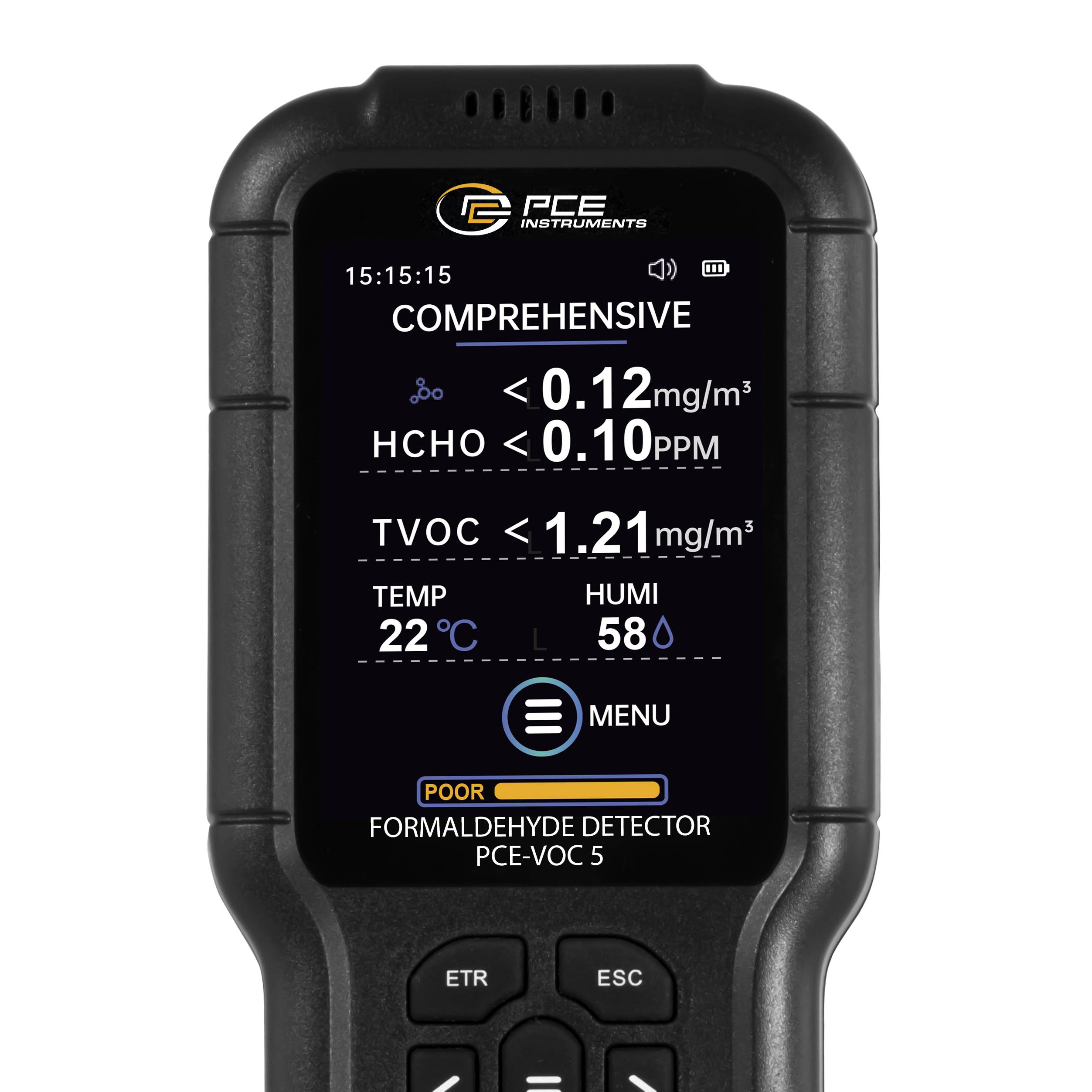 PCE Instruments Formaldehydmessgerät PCE-VOC 5 |HCHO 0 … 5 ppm / 0 … 6,25 mg/m³ |TVOC 0 … 10 mg/m³ |Temperatur 0 … 50 °C-2