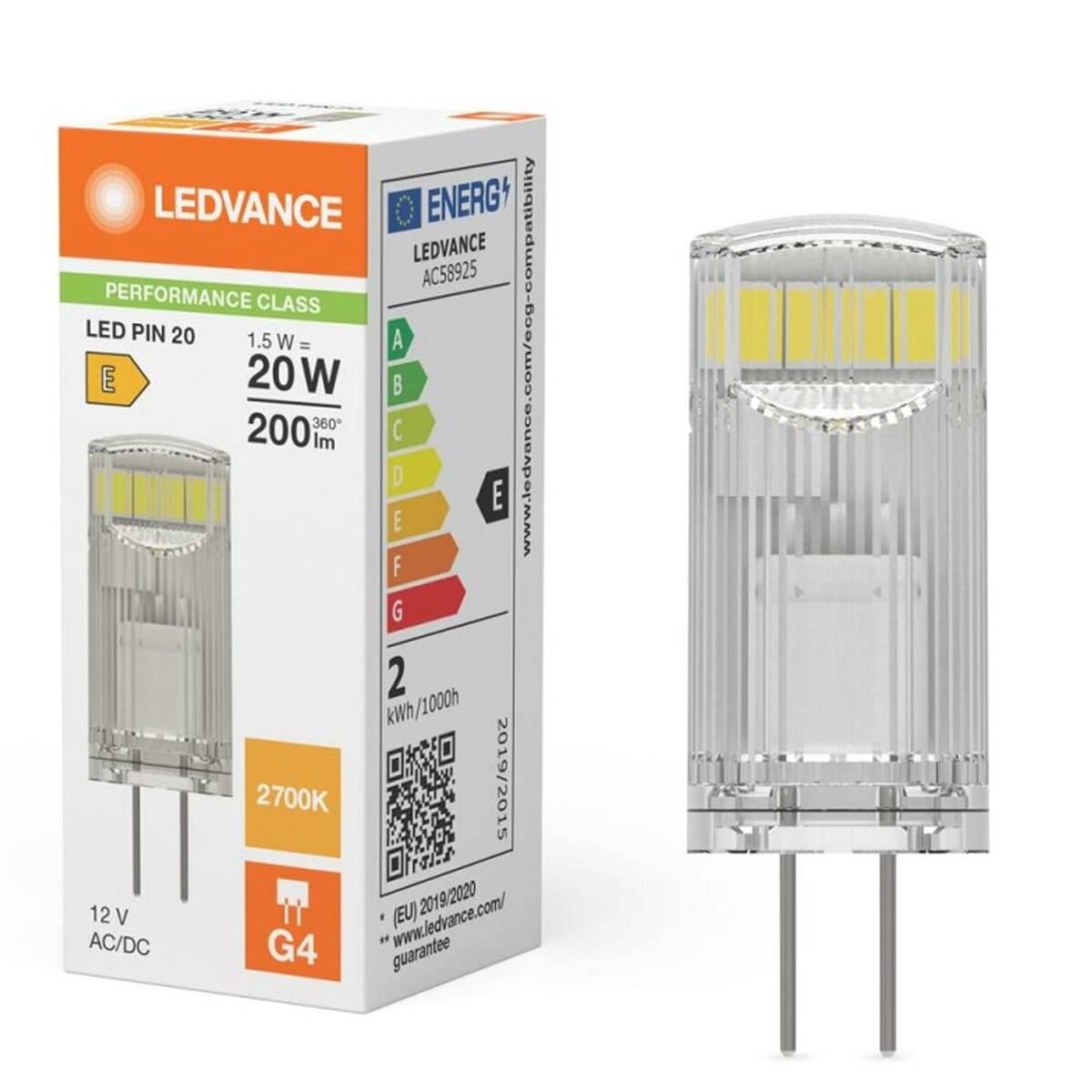 LEDVANCE Osram LED-Leuchtmittel LED PIN20 1.5W 827 CL G4 P-1