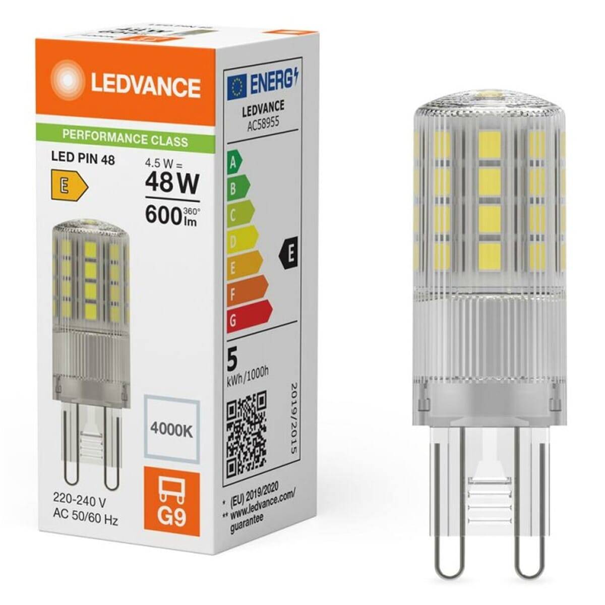 LEDV LED Stiftsockel 4,5-48W/840 600lm G9 320° 15000h 55x17mm EEK E-1