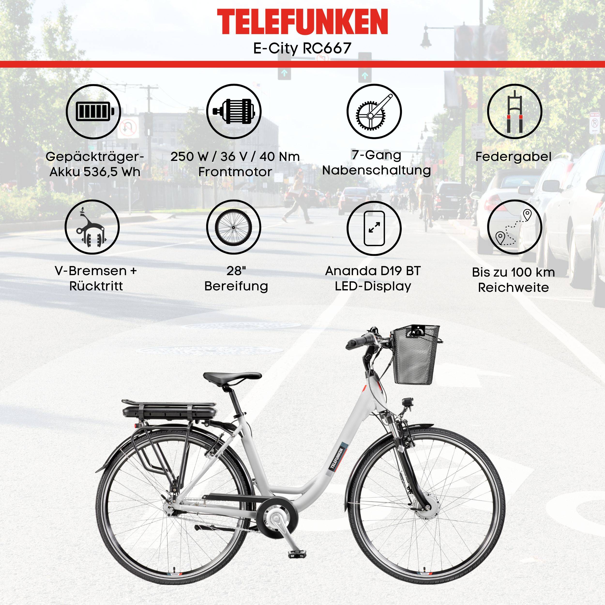 Telefunken City E-Bike | Elektrofahrrad 28 Zoll | 7-Gang Nabenschaltung | Frontmotor | 536,5Wh Akku | EBike Pedelec-4