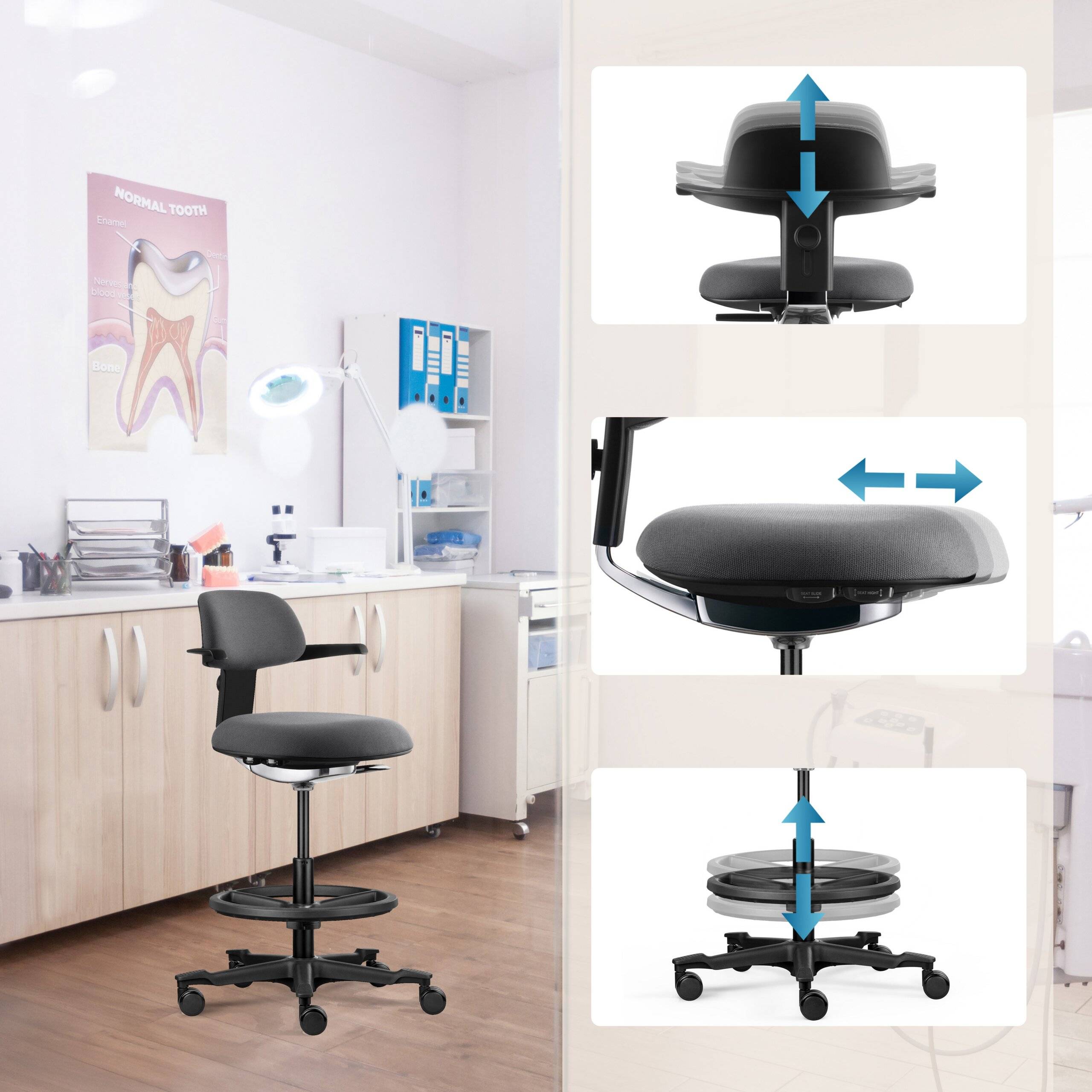Arbeitsstuhl Counterstuhl TOP WORK 40 Sitz Stoff Rücken Stoff dunkelgrau hjh OFFICE-2