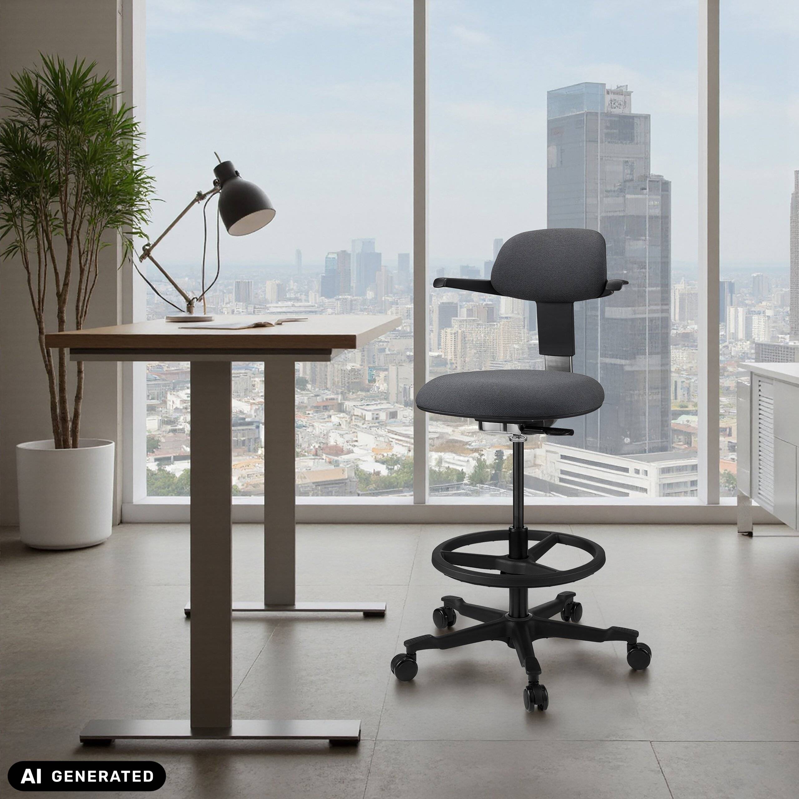 Arbeitsstuhl Counterstuhl TOP WORK 40 Sitz Stoff Rücken Stoff dunkelgrau hjh OFFICE-4