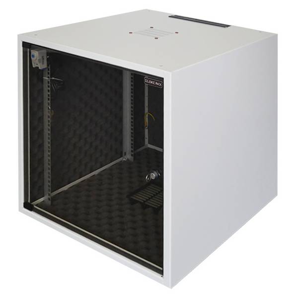 19 Zoll Schrank SILENCE RACK Office 10 HE 600x600 mm schallgedämmt 1 Lüfter Glastür Lichtgrau