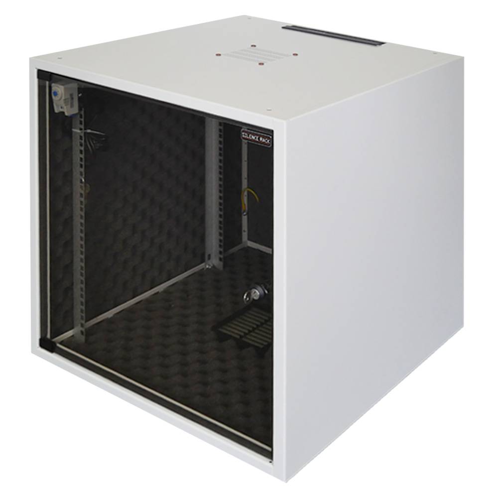19 Zoll Schrank SILENCE RACK Office 10 HE 600x600 mm schallgedämmt 1 Lüfter Glastür Lichtgrau-0