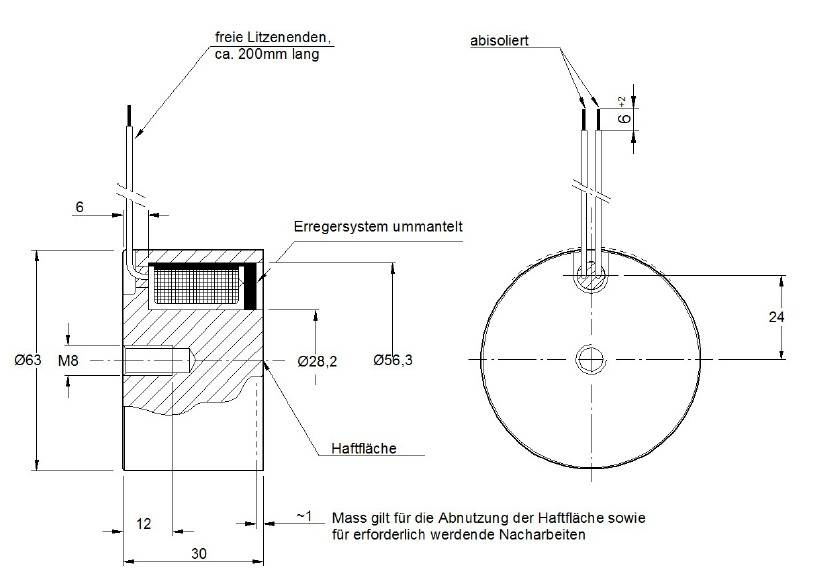 Kuhse Elektromagnet / Haftmagnet GTo 63.50 24V DC, Ø63 x 30mm, 900N, 9W-2