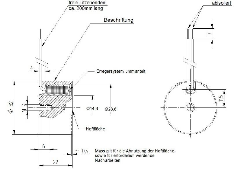 Kuhse Elektromagnet / Haftmagnet GTo 32.50 12V DC, Ø32 x 22mm, 207N, 3,6W-2