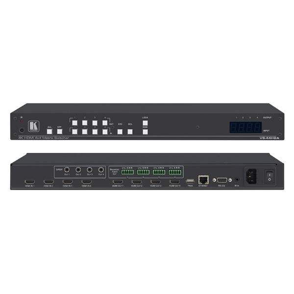 KRAMER VS-44H2A - 4x4 4K HDR HDMI Matrix-Switcher mit Audio-De-Embedding (4K@60Hz | 4:4:4 | 19“ Rackformat | HDCP 2.2)-0