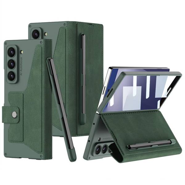 Für Samsung Galaxy Z Fold7 5G GKK Armor Flip Leder Hülle mit Stifthalter Grün