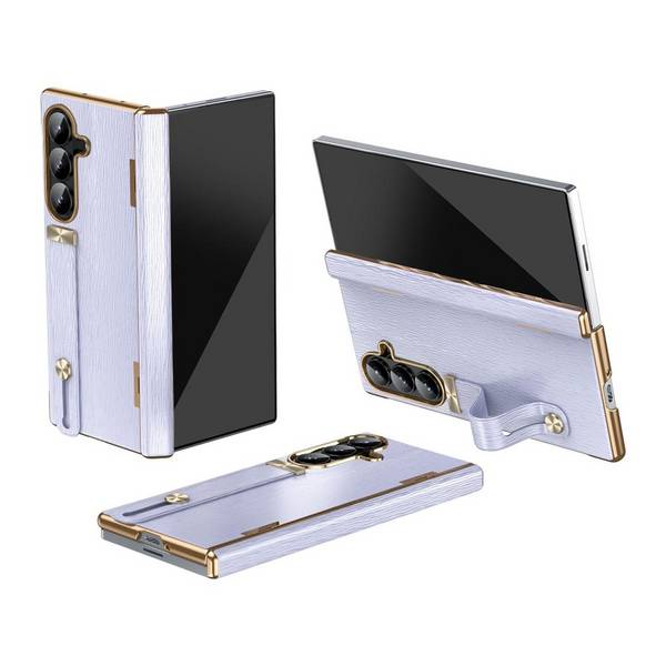 Für Samsung Galaxy Z Fold7 5G Design Leder Schutz Hülle mit Handriemen Lila