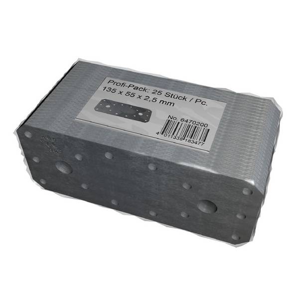 Flachverbinder Lochplatte Holzverbinder 135 x 55 x 2 mm verzinkt 25er-Profi-Pack