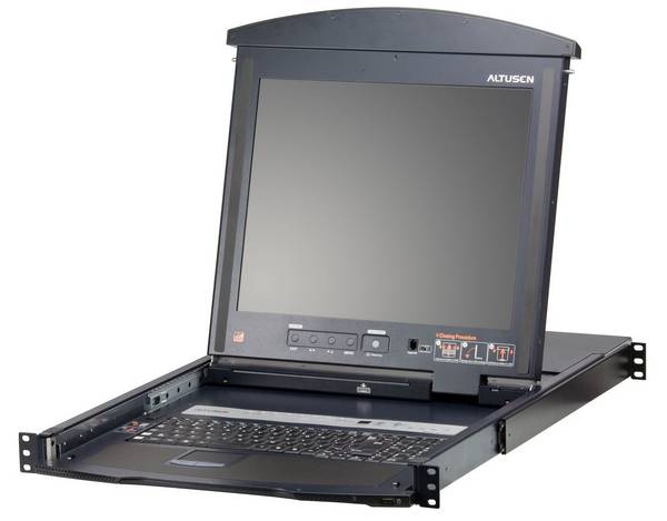 ATEN 16-Port Cat 5 Dual Rail 17i LCD KVM Switch with USB Peripheral Support Broadcast