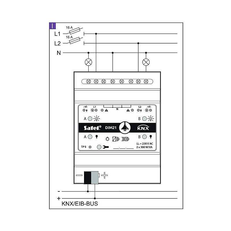 Satel KNX-DIM21 KNX Universal-Dimmaktor 2fach, Dimmaktor | Einsatzgebiet:Innenbereich | Bedienung:per PC-Software | Leu-1