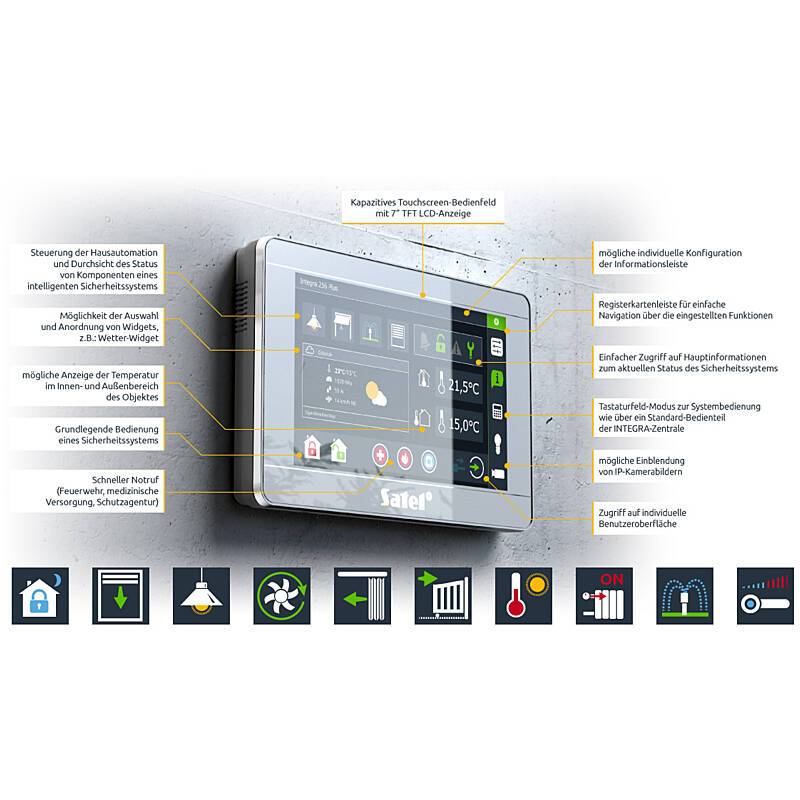 Satel INT-TSI-B Bedienteil, 7'' Touchscreen, Bedienteil | Einsatzgebiet:Haustür, Treppenhaus, Flur | Bedienung:direkt a-3
