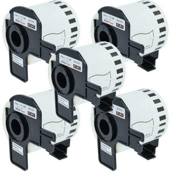 vhbw 5x Etiketten-Rolle mit Halter 62mm x 15,24m Ersatz für Brother DK-22251 für Etiketten-Drucker
