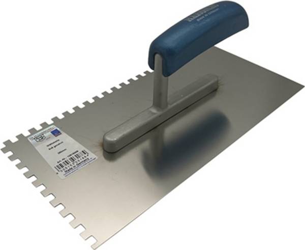 Glättekelle L.280mm B.130mm Buchenholzgriff Zahn 6x6mm rostfr.VA HAROMAC