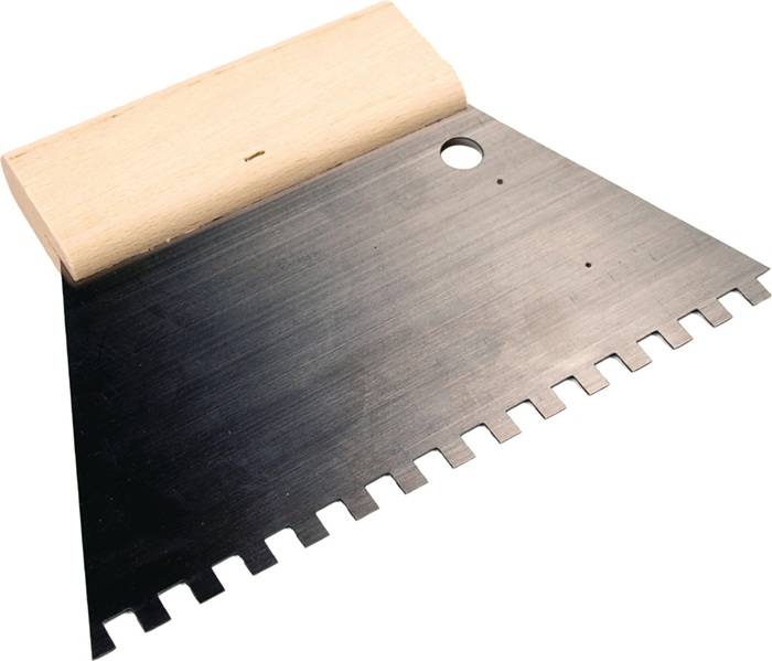 Kleberspachtel L.128mm B.180mm Zahn 6x6mm rostfr.VA C2 Buchenholzgriff HAROMAC-0