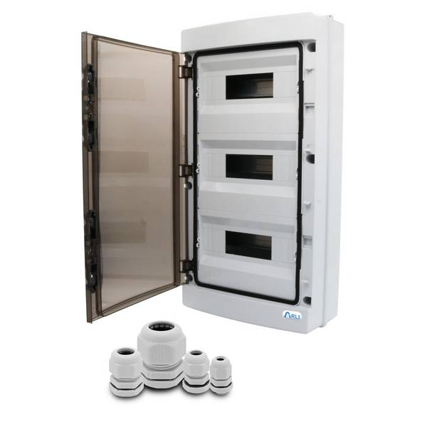 Sicherungskasten IP65 Aufputz 36 Module + 40 Kabelverschraubungen M12- M25 Feuchtraum Verteiler Set