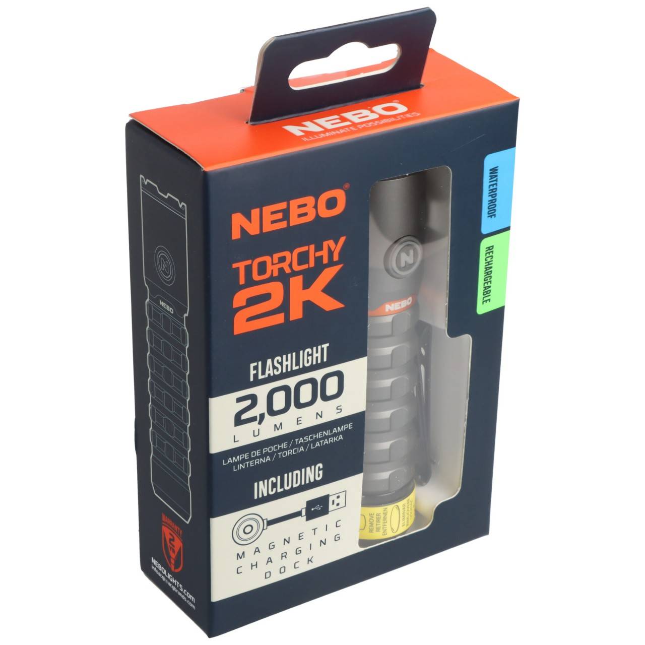 NEBO LED Taschenlampe TORCHY 2K mit bis zu 2000lm und 200m Leuchtweite integrierter 18650 Akku Li-ion 3,7V 2200mAh-0
