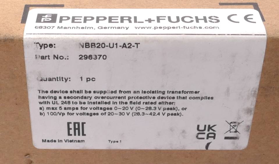 Pepperl + Fuchs Induktiver Sensor NBB20-U1-A2-T | 296370-2