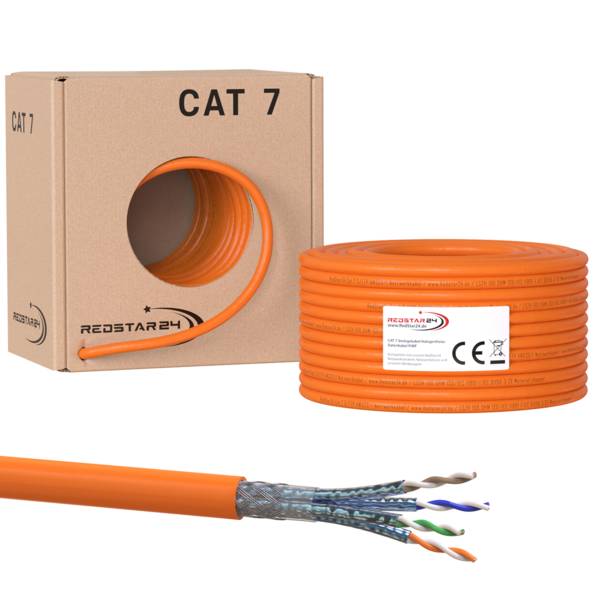 Cat.7 Netzwerkkabel Verlegekabel 1000 MHz S/FTP 50 m Abrollbox PIMF Orange