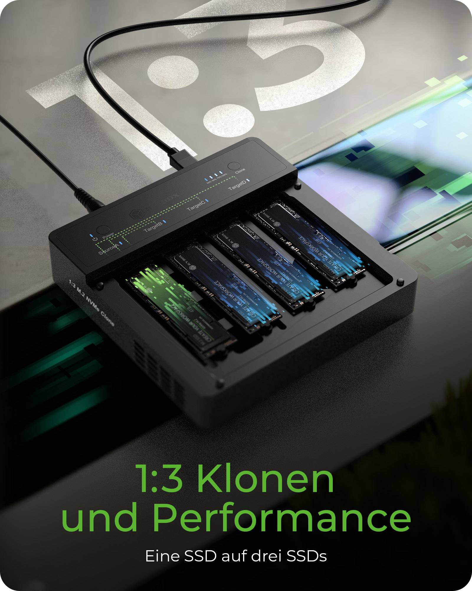 IB-4013MCL-C4, 4 fach Clone und DockingStation für M.2 NVME SSDs, USB 4.0 Host 40 Gbit/s-1