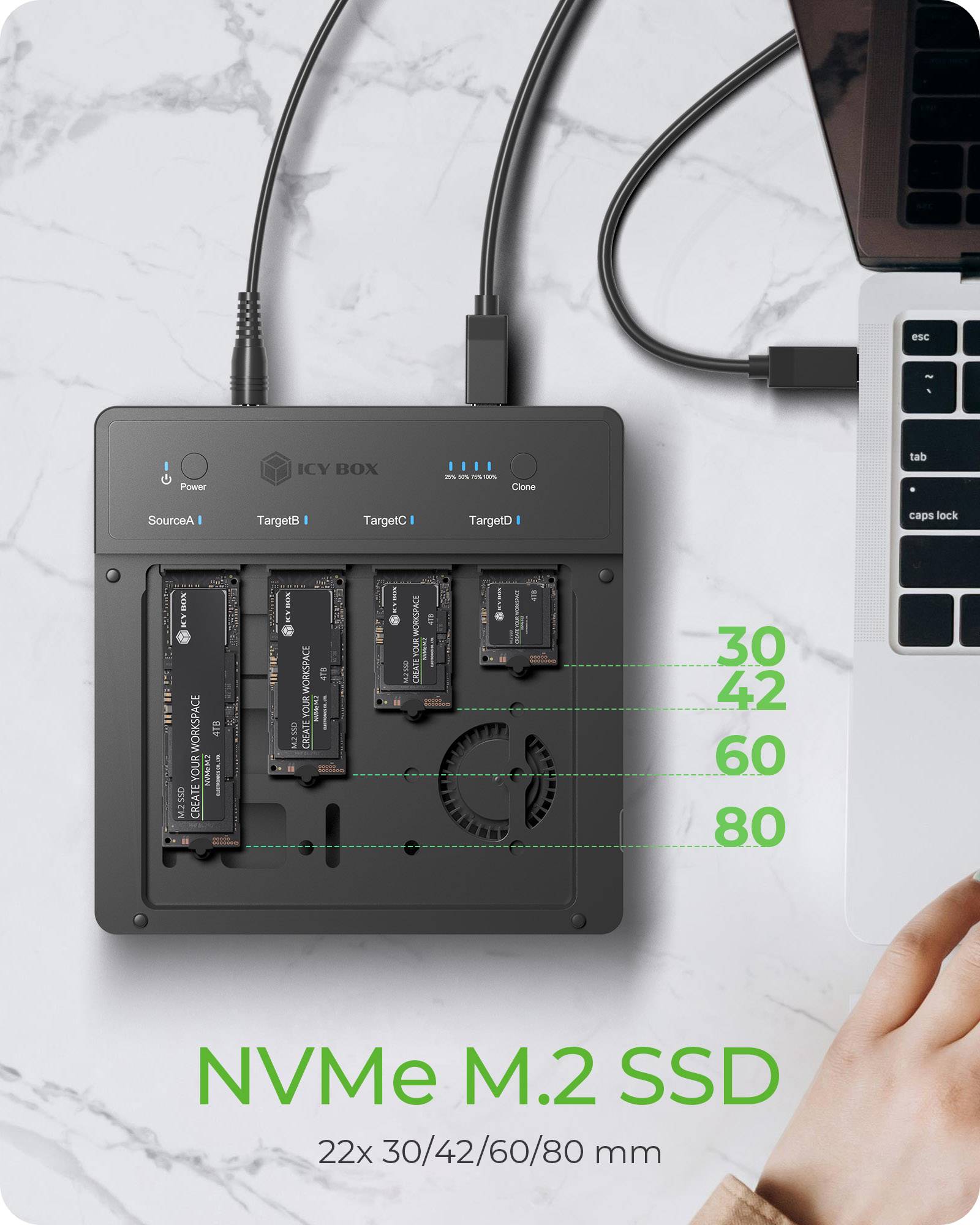 IB-4013MCL-C4, 4 fach Clone und DockingStation für M.2 NVME SSDs, USB 4.0 Host 40 Gbit/s-3