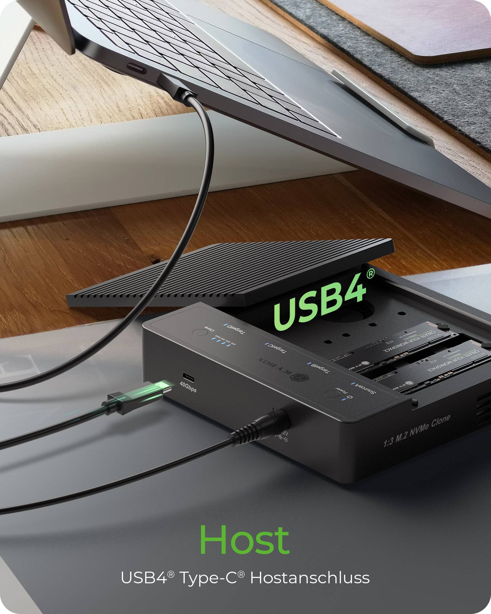 IB-4013MCL-C4, 4 fach Clone und DockingStation für M.2 NVME SSDs, USB 4.0 Host 40 Gbit/s-4