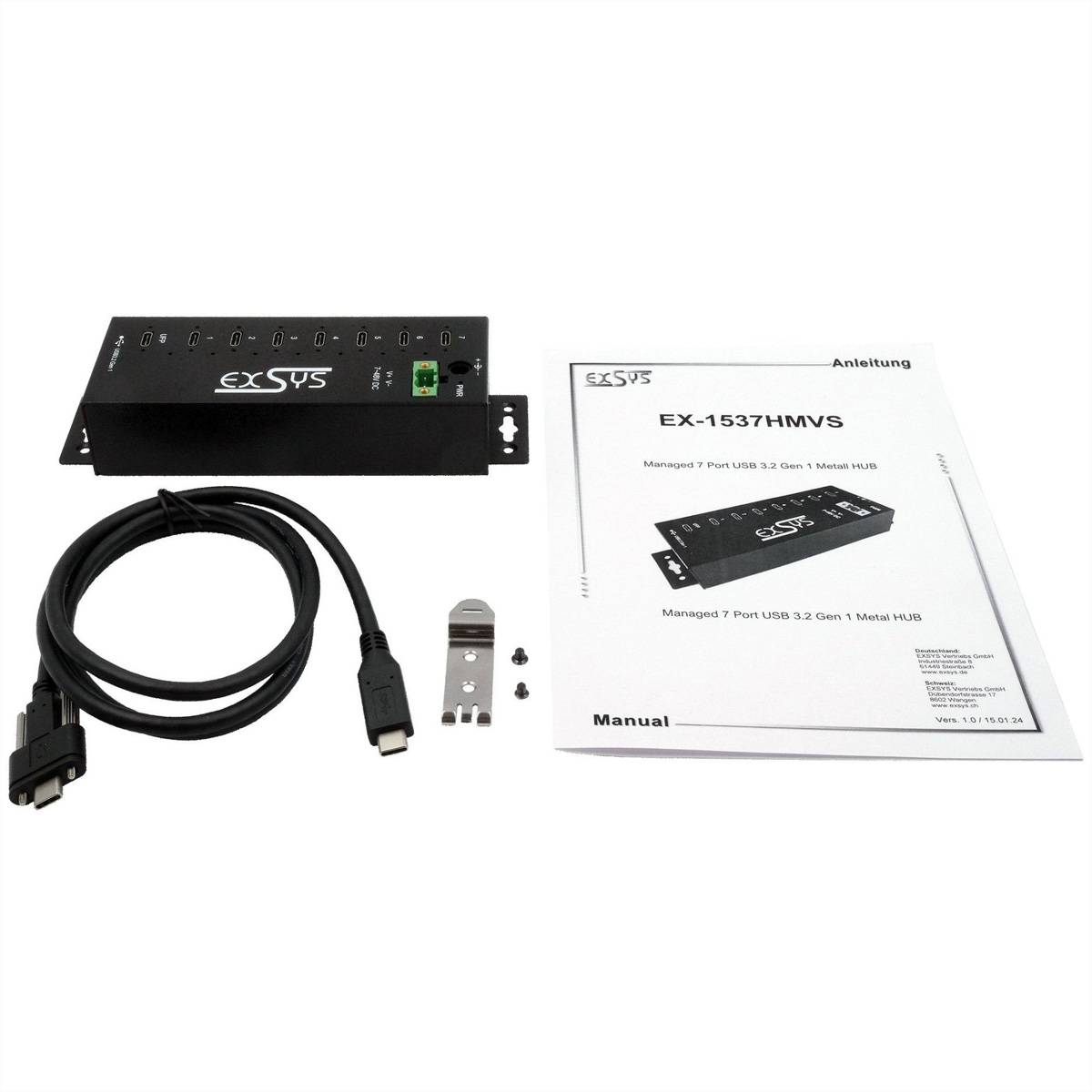 EXSYS EX-1537HMVS Managed 7-Port USB-C 3.2 Gen 1 Metall HUB mit 15KV EDS Überspannungsschutz-4