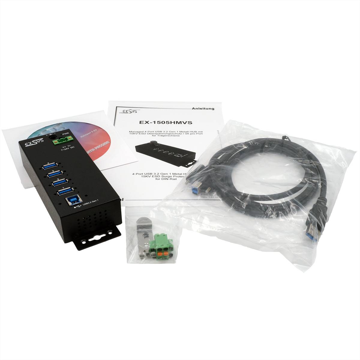 EXSYS EX-1505HMVS 4-Port USB 3.2 Gen 1 Metall Hub mit 3.0A Strom an 4 Ports-2