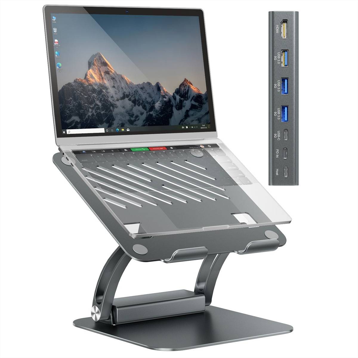 EXSYS EX-1224HM Laptopständer mit abnehmbarer 7 in 1 USB-C Dockingstation-1