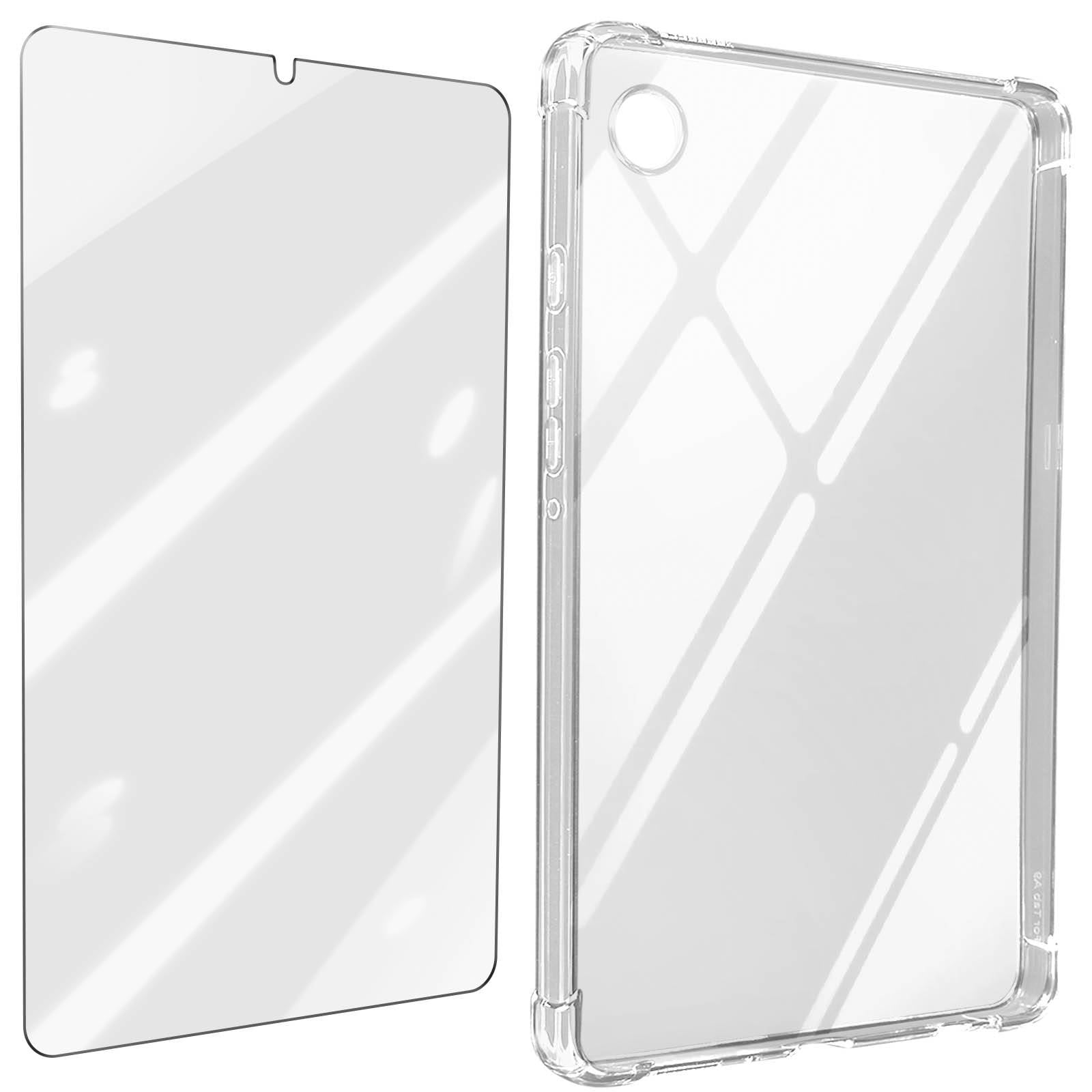 Hülle Samsung Galaxy Tab A9 Plus Silikon Stoßfest und 9H Glas-Folie Transparent Transparent