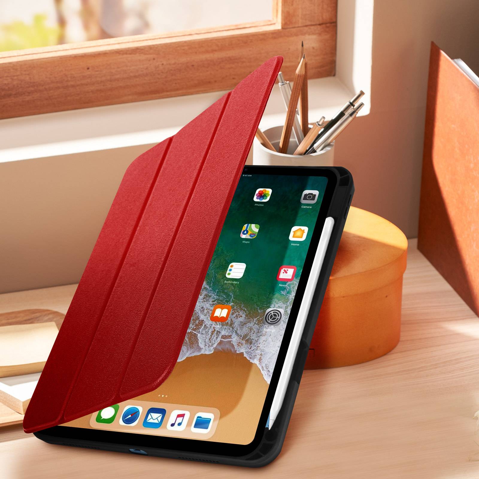 Klapphülle für iPad 10.9 2022 / 11 2025 Standcase Betrachter / Tippen Rot-4