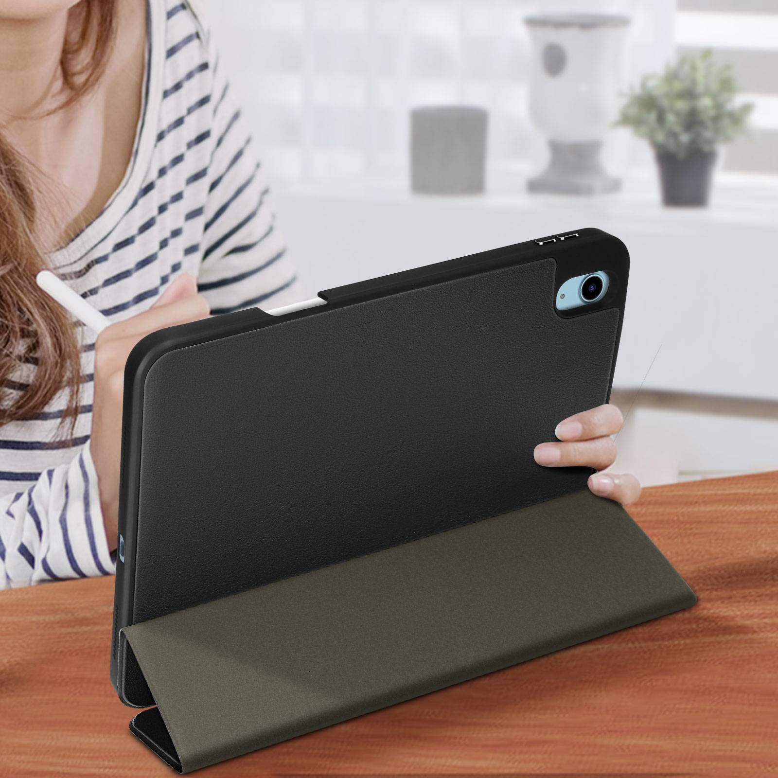 Klapphülle für iPad 10.9 2022 / 11 2025 Standcase Betrachter / Tippen Schwarz-2