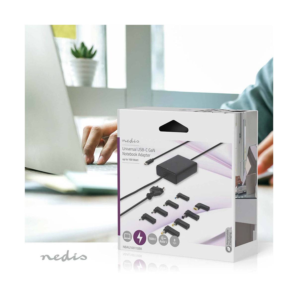USB-C-Ladegerät 100W GaN für Laptop, Tablet, Smartphone Schwarz-2